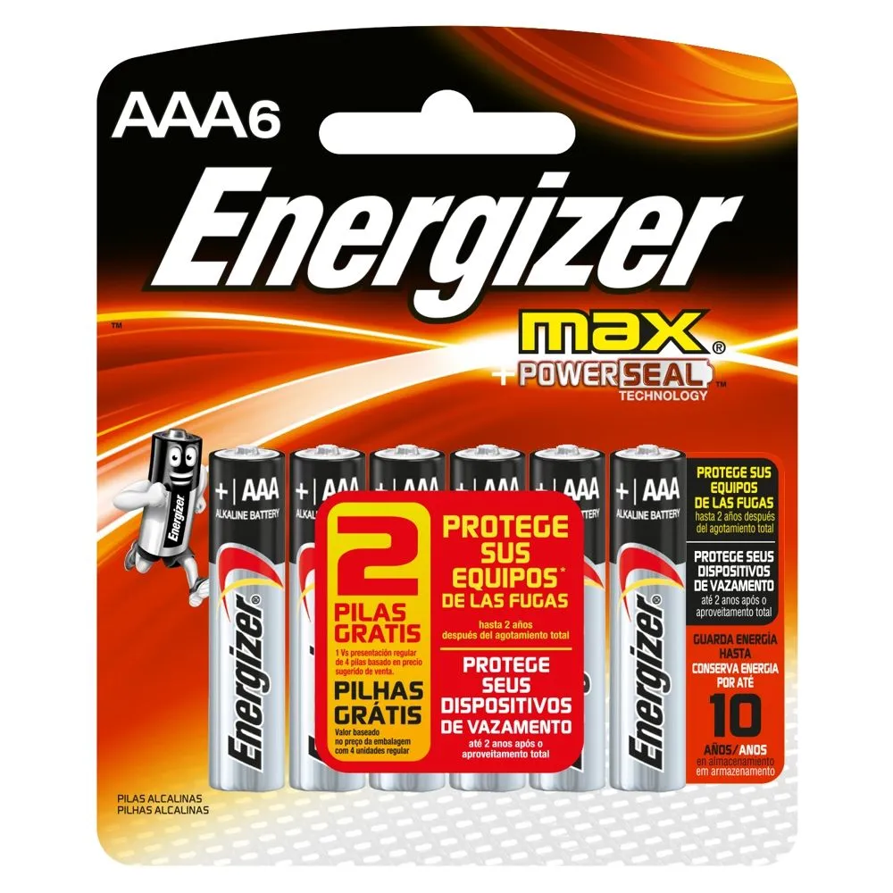 PILHA MAX-SM-PALITO AAA4 + 2 PILHAS ENERGIZER
