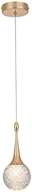 PENDENTE LED 10×20CM 5W 3000K BIVOLT METAL+CRISTAL DOURADO CABO:1,5M SINDORA