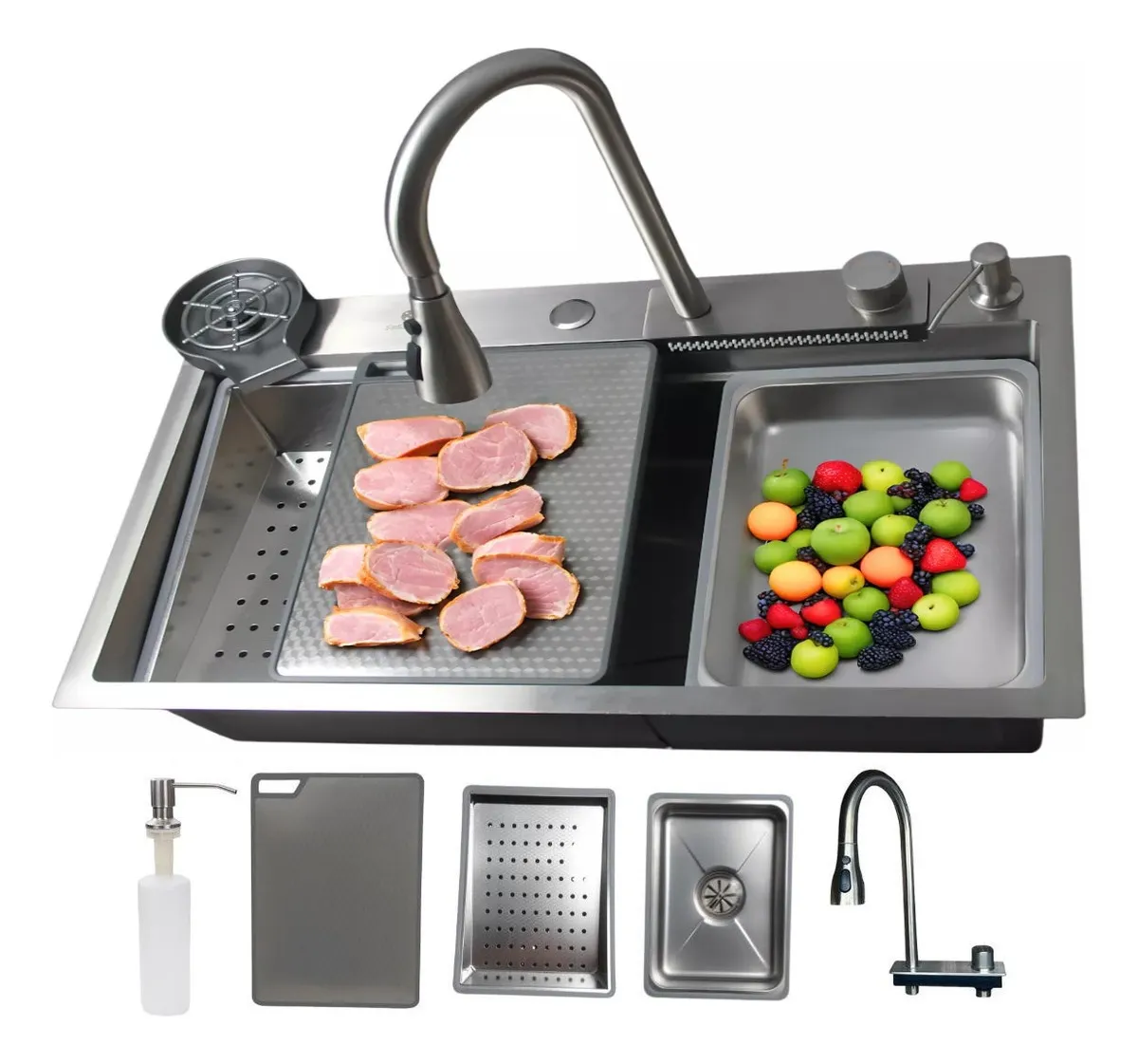 Foto 5 de Cuba gourmet cozinha premium aço inox 304 75x45 com acessórios